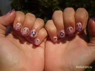 Best Nails - Lila fehér fekete minta akrillal 2