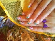 sajátom zöld csillámpor lila virágokkal