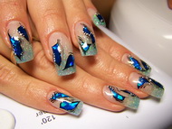 Kék kagylólap akril kontúrral