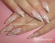 Hegyes műköröm kombinált díszítéssel 