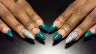 Green silver glitter French heart