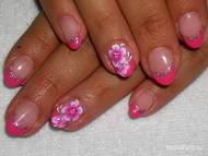 Csillogó pink végek akril virággal