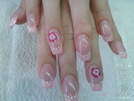 Csillámos babarózsaszín akril virággal