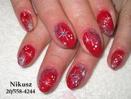 Piros ezüst csillámmal és csillagokkal