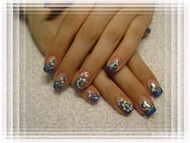 kék virágos csillámos