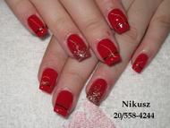 Piros metál szálas csillámporos