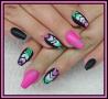 Black and pink and green nail